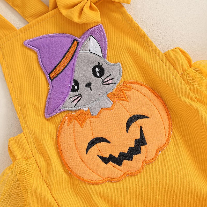 Amnnchya Baby Girl Thanksgiving Outfit Pumpkin Turkey Costumes Sleeveless Tulle Romper Newborn Halloween Outfit Girl (Yellow  0-3 Months) - Image 5